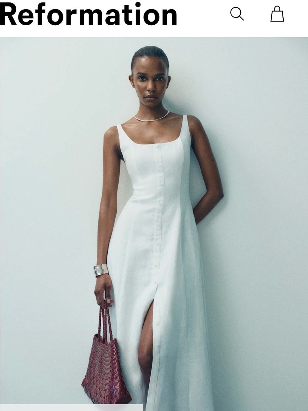 Reformation Ivory Scoop-Neck Button-Front Maxi Dress